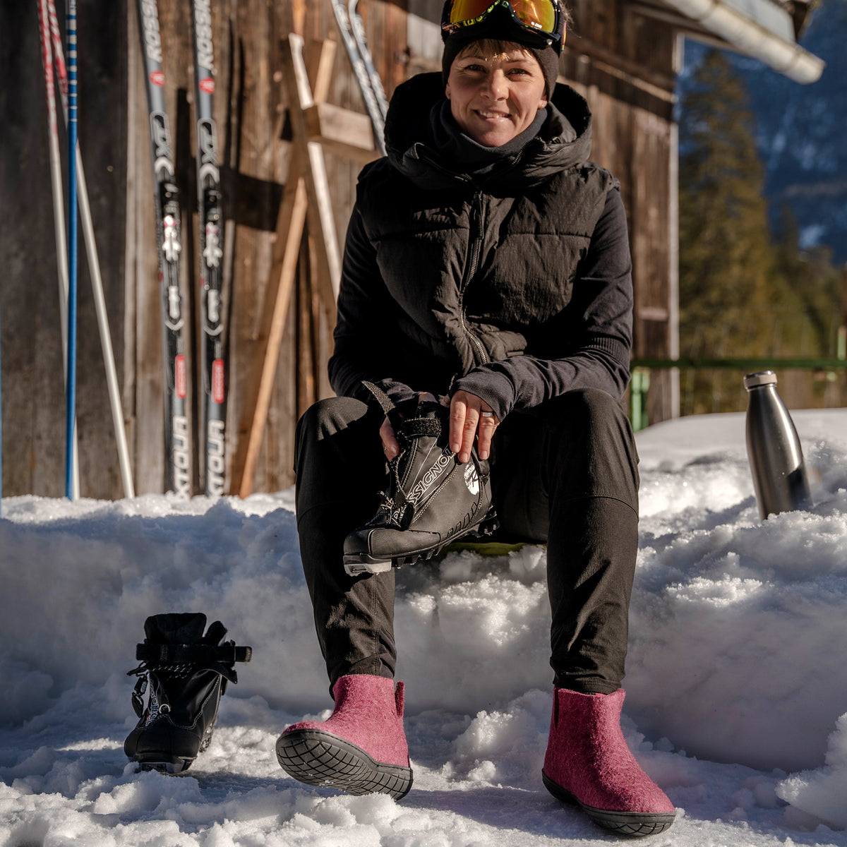 glerups Filzstiefel mit Naturkautschuksohle - schwarz Filzstiefel mit Naturkautschuk Cranberry