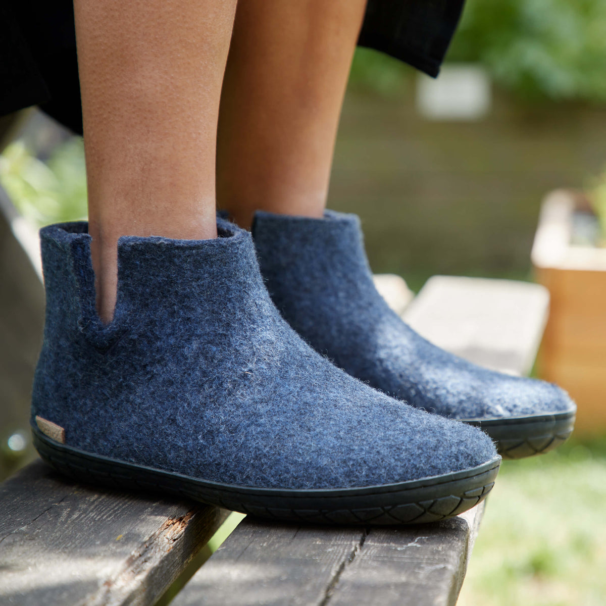 glerups Filzstiefel mit Naturkautschuksohle - schwarz Filzstiefel mit Naturkautschuk Denim
