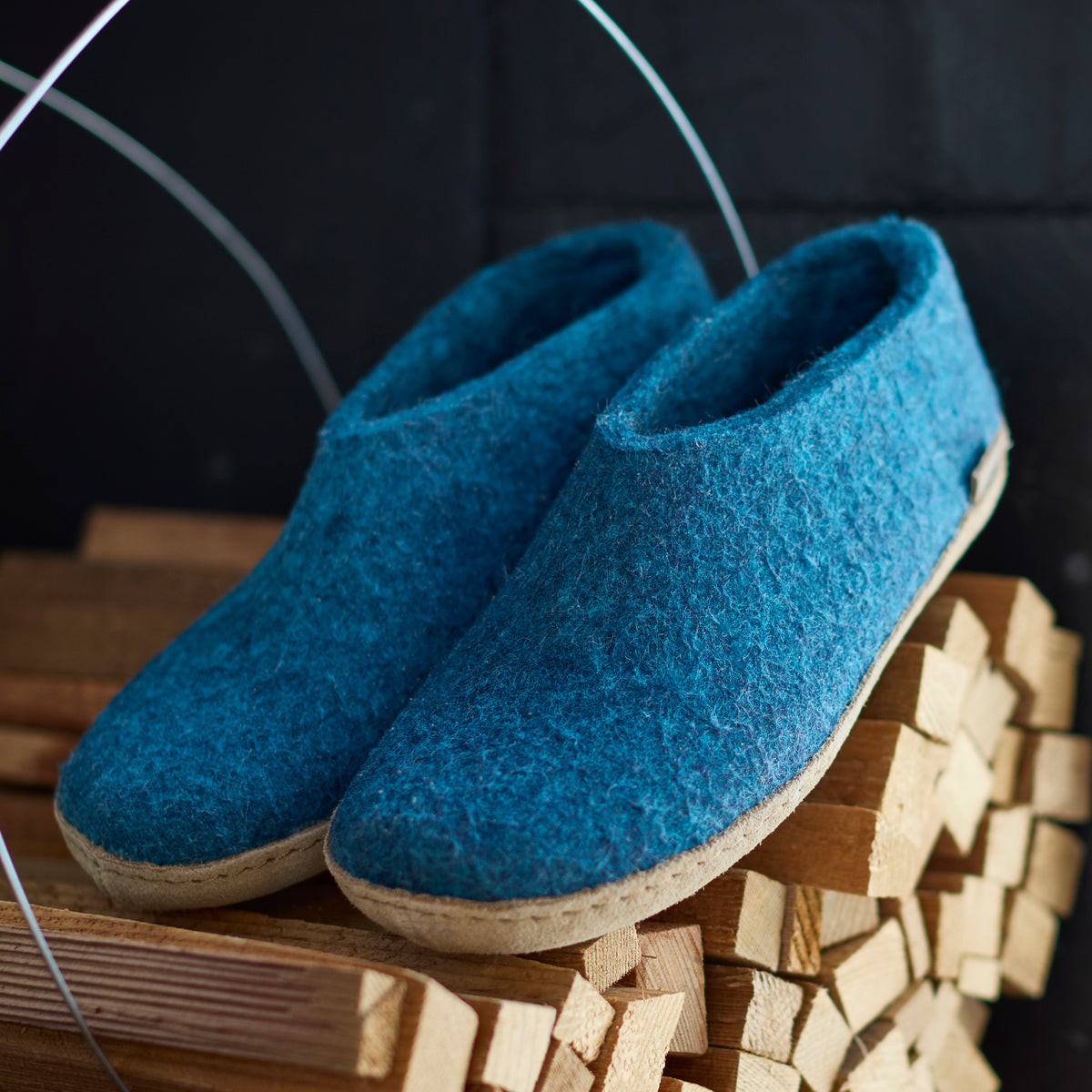 glerups Hausschuhe mit Ledersohle Hausschuhe mit Ledersohle Petrol