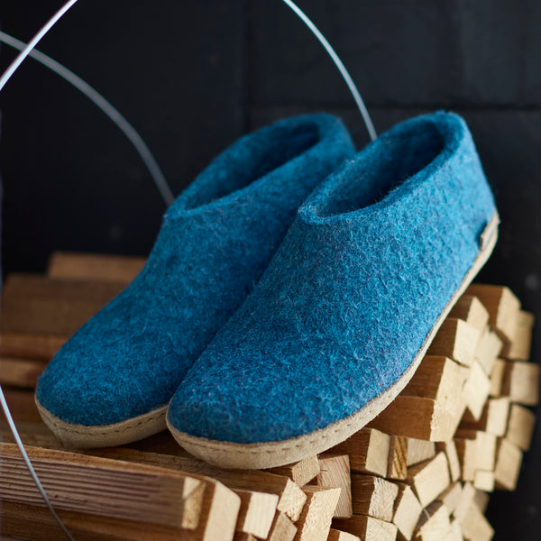 glerups Hausschuhe mit Ledersohle Hausschuhe mit Ledersohle Petrol