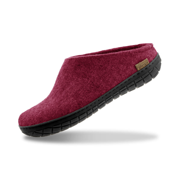 glerups Pantoffel mit Naturkautschuksohle - Schwarz Pantoffel mit Naturkautschuk Cranberry