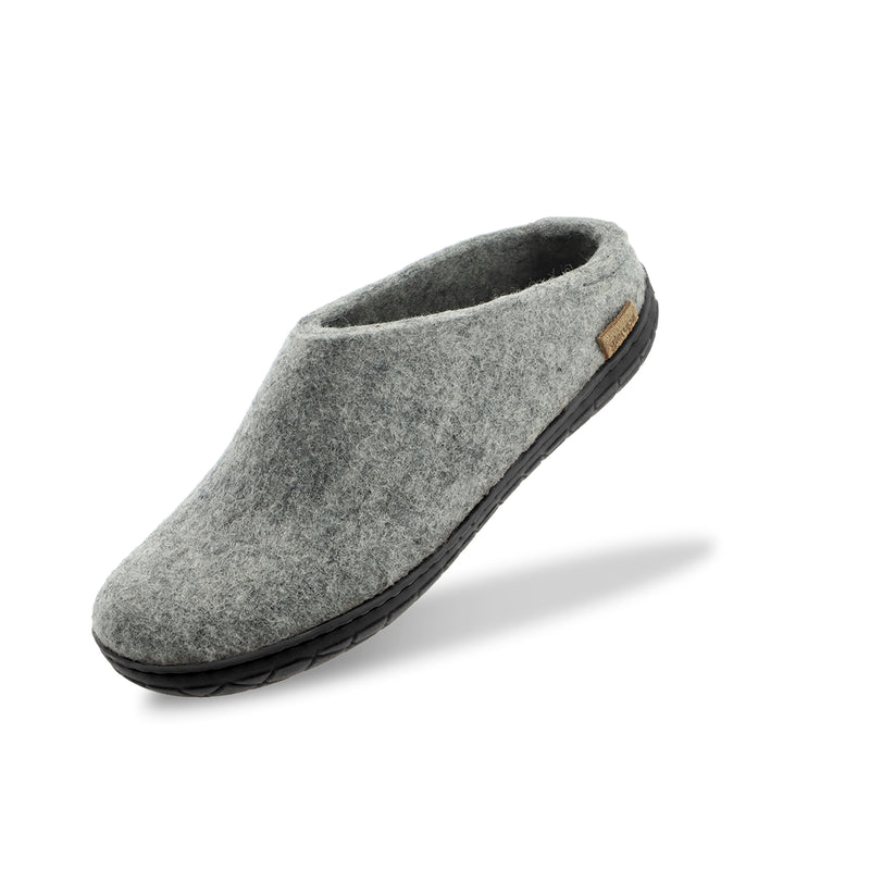 glerups Pantoffel mit Naturkautschuksohle - Schwarz Pantoffel mit Naturkautschuk Grau
