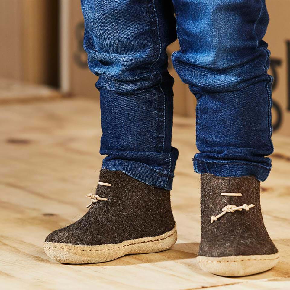 glerups Filzstiefel kinder Filzstiefel mit Ledersohle Braun