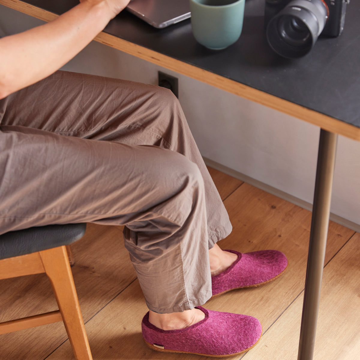 glerups Hausschuhe mit Naturkautschuksohle - honey Hausschuhe mit Naturkautschuk Cranberry