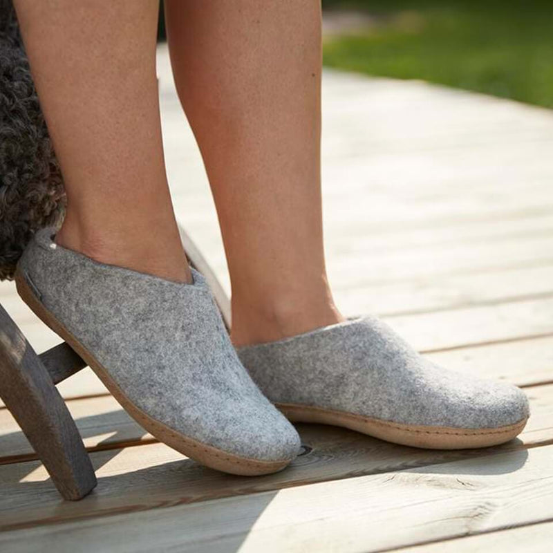 glerups Pantoffel mit Ledersohle Pantoffel mit Ledersohle Grau