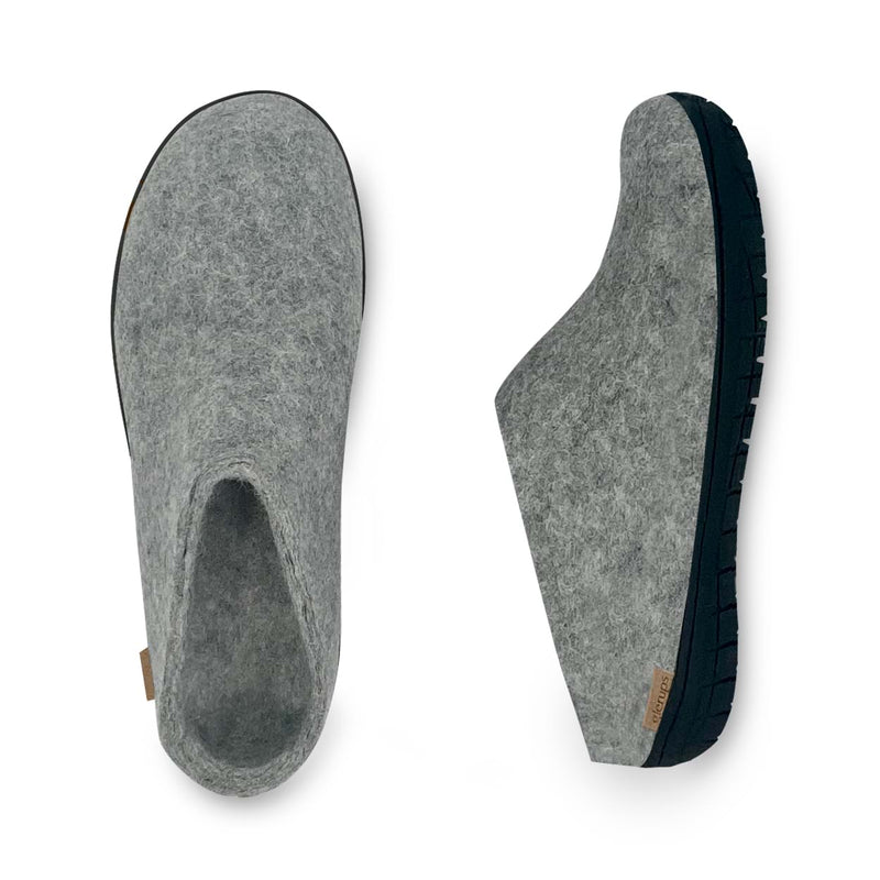 glerups Pantoffel mit Naturkautschuksohle - Schwarz Pantoffel mit Naturkautschuk Grau