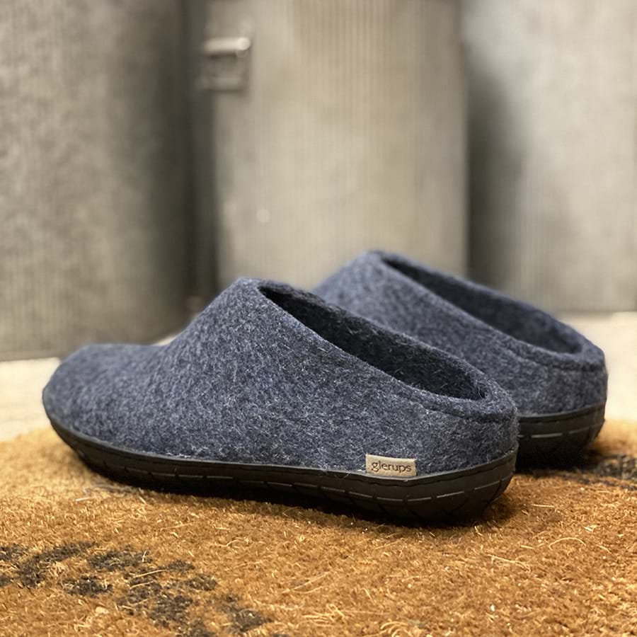 glerups Pantoffel mit Naturkautschuksohle - Schwarz Pantoffel mit Naturkautschuk Denim